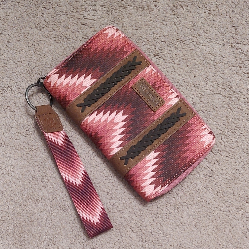 Wrangler Pink and Brown Patterned Wristlet